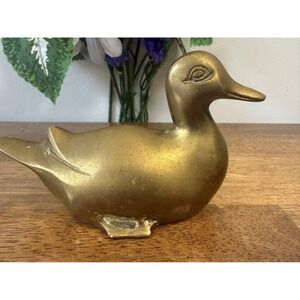 Vintage Brass Duck Figurine Mid Century Solid Brass Decor MCM Bird Decor Coastal